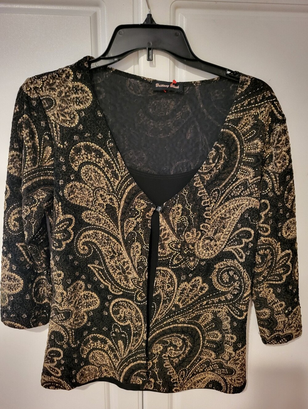 Brittany Black Y2K Blouse With Attached Shell  Size Medium. Black & Gold.